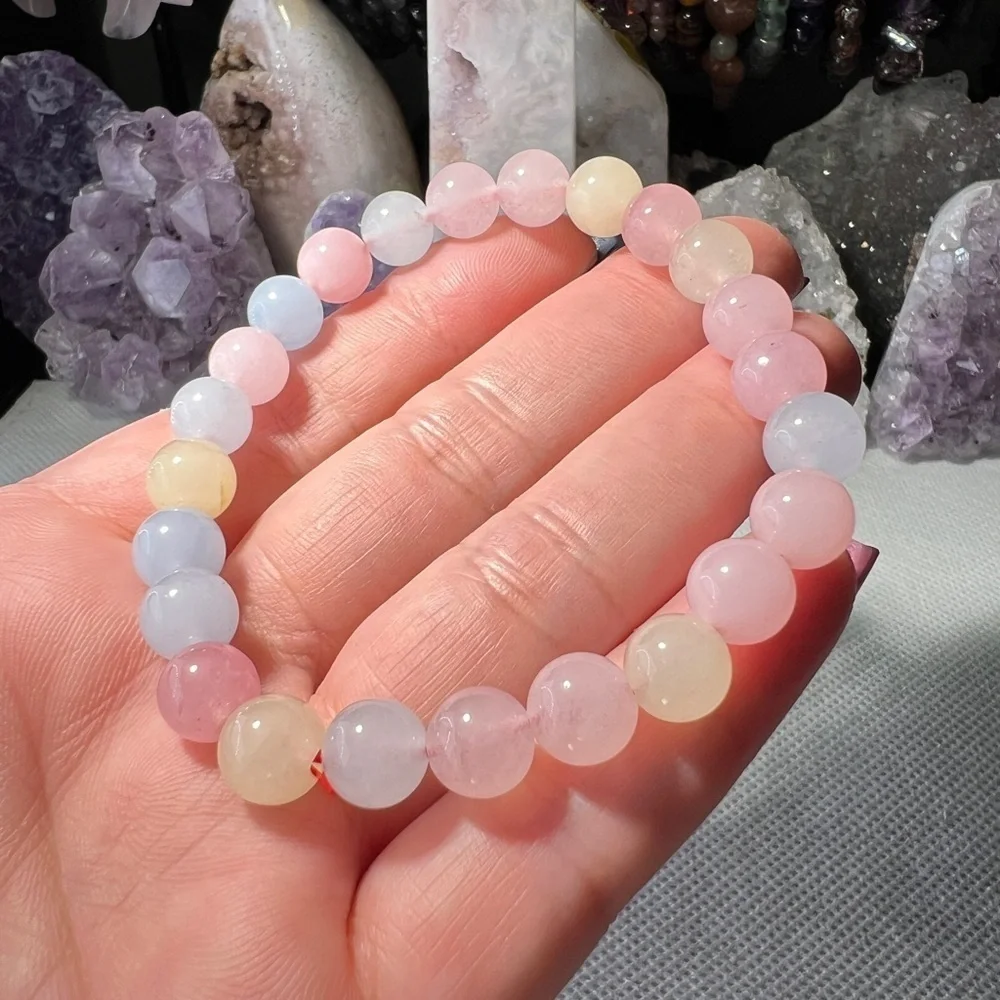 8MM Morganite Multicolor Beaded Bracelet 6.5